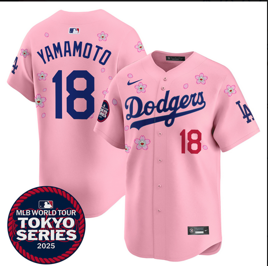 Men Los Angeles Dodgers #18 Yamamoto Tokyo Series 2025 pink Limited Stitched Jersey